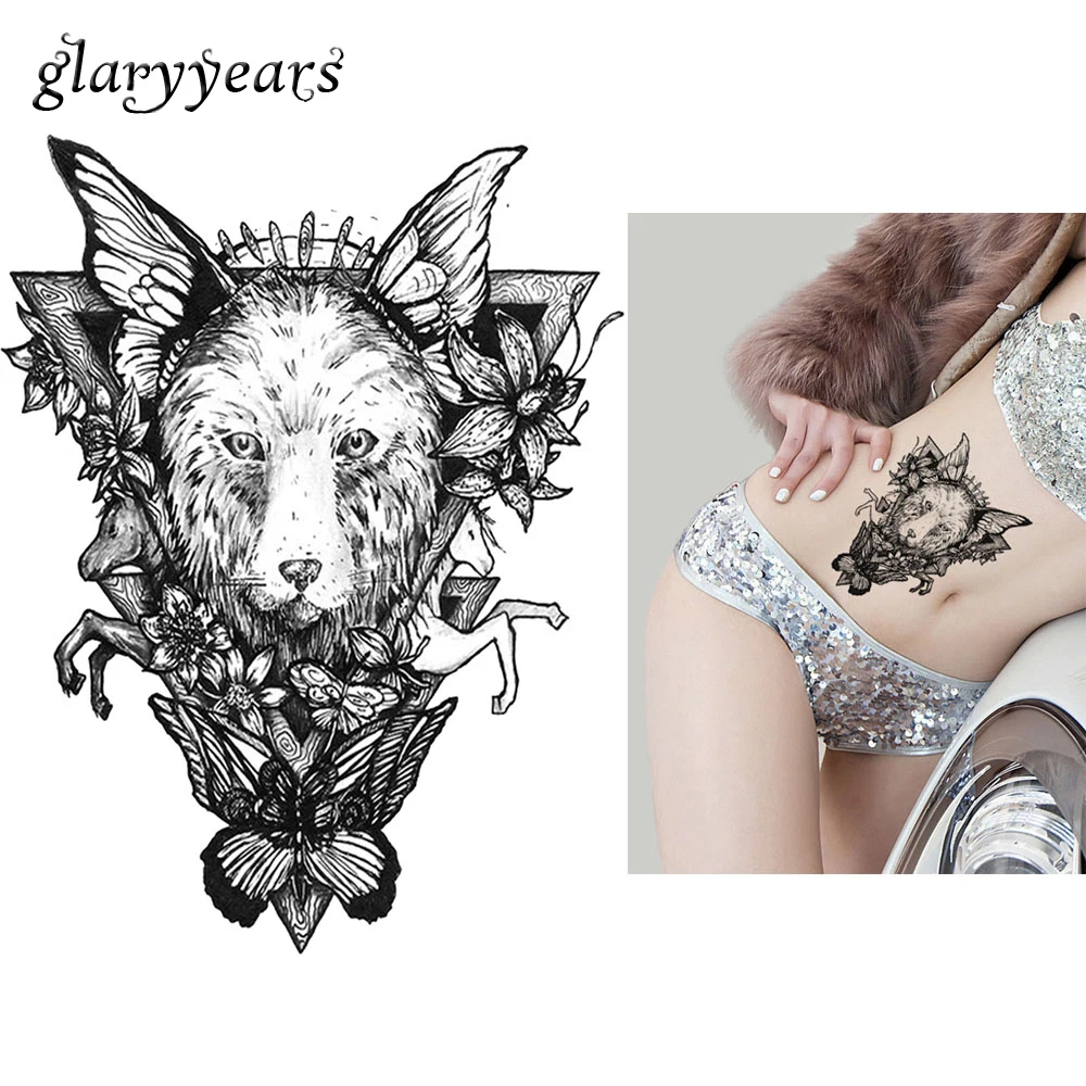 1 шт. эскизная наклейка водостойкая татуировка лиса лошадь узор дизайн KM 053 для
