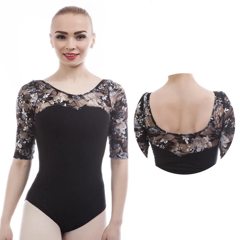 

New Stylish Adult 3/4 Length Sleeve Black Ballet Leotard,Girl Gymnastic Professional Unitard,Ballerina Dance Practice Stage Wear
