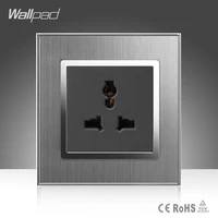 3 pins universal sokcet wallpad 10a 16a ac 110 250v brushed silver metal mutifunction universal power socket for any country