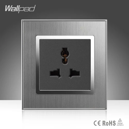 3 контактный универсальный Sokcet Wallpad 10A 16A AC 110 250V матовый серебристый металл