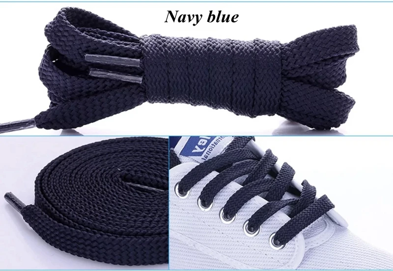 Navy blue 1 пара двойных плоских шнурков высокого качества из полиэстера шнурки Модные Спортивные Повседневные шнурки 28 цветов - Цвет: Navy blue