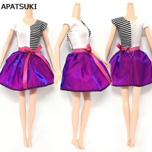 Повседневная Одежда для кукол Барби полосы зебры, короткое платье с бантом, кукольная одежда для кукольного домика Барби 1:6, BJD