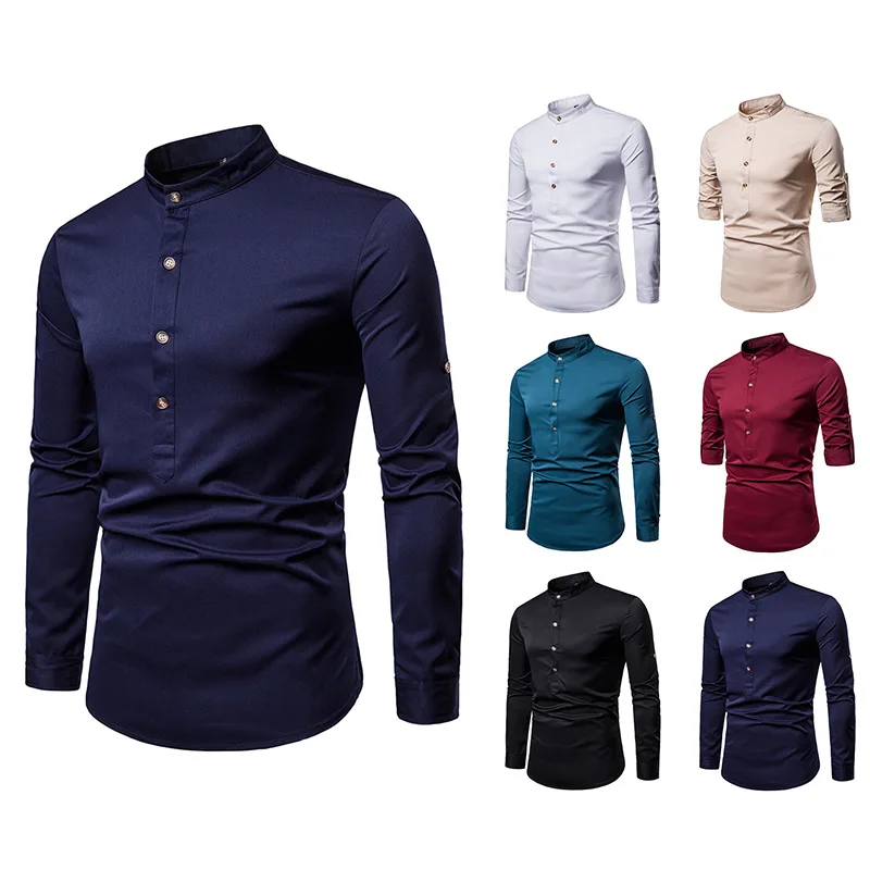 Мужская рубашка с длинными рукавами белая и синяя хлопковая большие