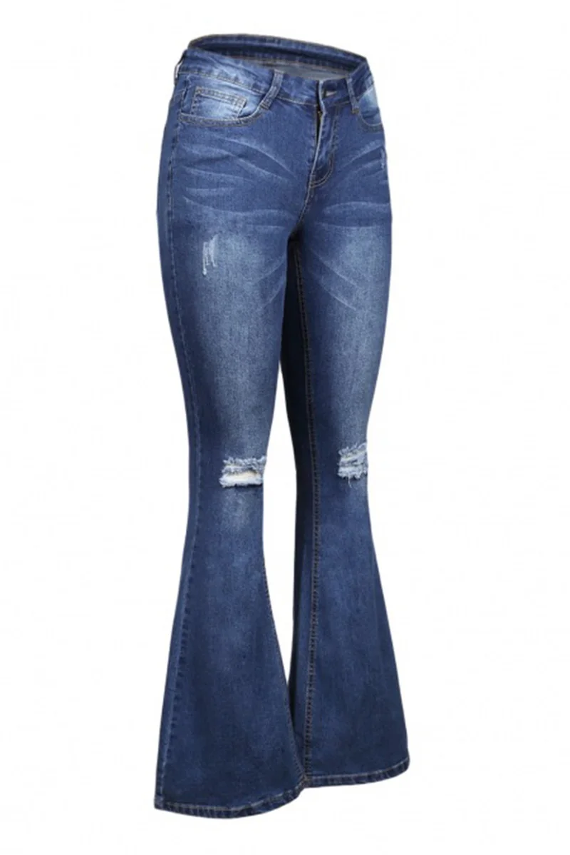 Hole blue Модные женские джинсовые брюки с высокой талией и дырками, джинсы с дырками, Свободные повседневные брюки, летние брюки размера плюс - Цвет: Hole blue