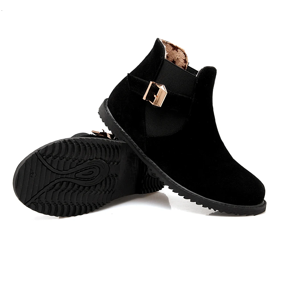 Женские Ботильоны на каблуке теплые ботинки с круглым носком и пряжкой