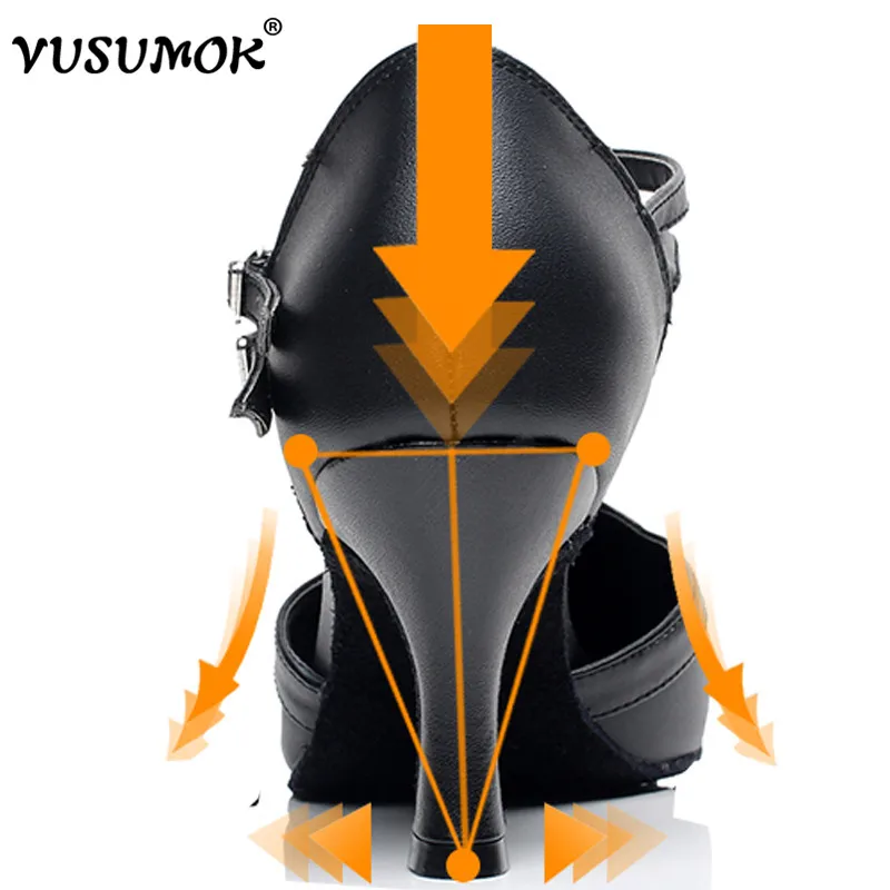 Женские туфли для танцев VUSUMOK черные из натуральной кожи латиноамериканских