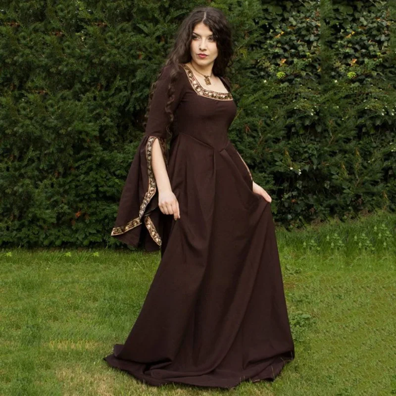 Medieval Renaissance Royalty Princess Costume For Women Vintage Theater Noble Dress Up Gown Lady Square Neck Maxi Clothes |
