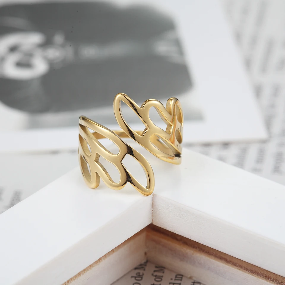 BORASI Gold Color Plant Style Rings For Women Stainless Steel Ring Party Fashion Female Jewelry Wedding Bands Wholesale Rings