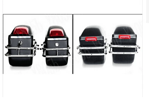 Матовый Черный Жесткий Saddlebag Багажник Мешок Багажа Задний Фонарь Хром кронштейн