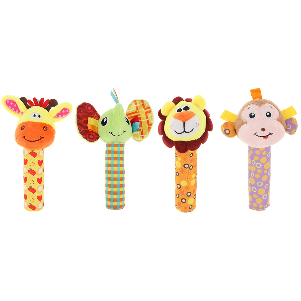 

Baby Cartoon Monkey Hand Rattle Plush Animal Handbell Squeaker BB Bar Toys Infant Toddler Sound Sensory Developmental Toy