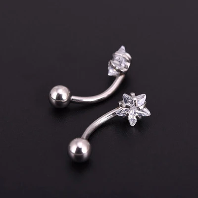 Silver Star JIATENG, новинка, антиаллергенные титановые серьги для ногтей, пупка, кольца для пирсинга пупка, звезда, сердце, круглый кристалл, ювелирное изделие - Окраска металла: Silver Star