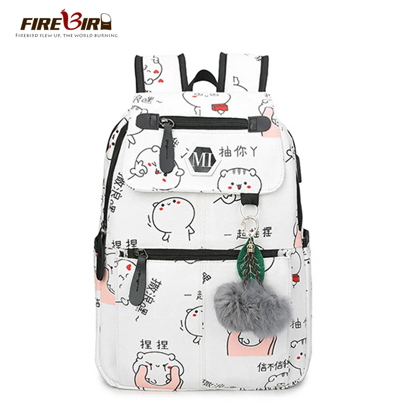 3 Pcs/Set Cute Girls Cartoon Printing USB Charging Canvas Backpack Small bag+High School Students laptop Backpacks Bagpack FN812 | Багаж и