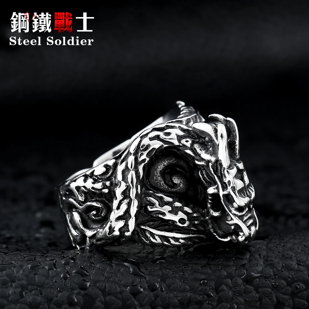 Новое поступление 2018 кольцо с китайским драконом из нержавеющей стали черным