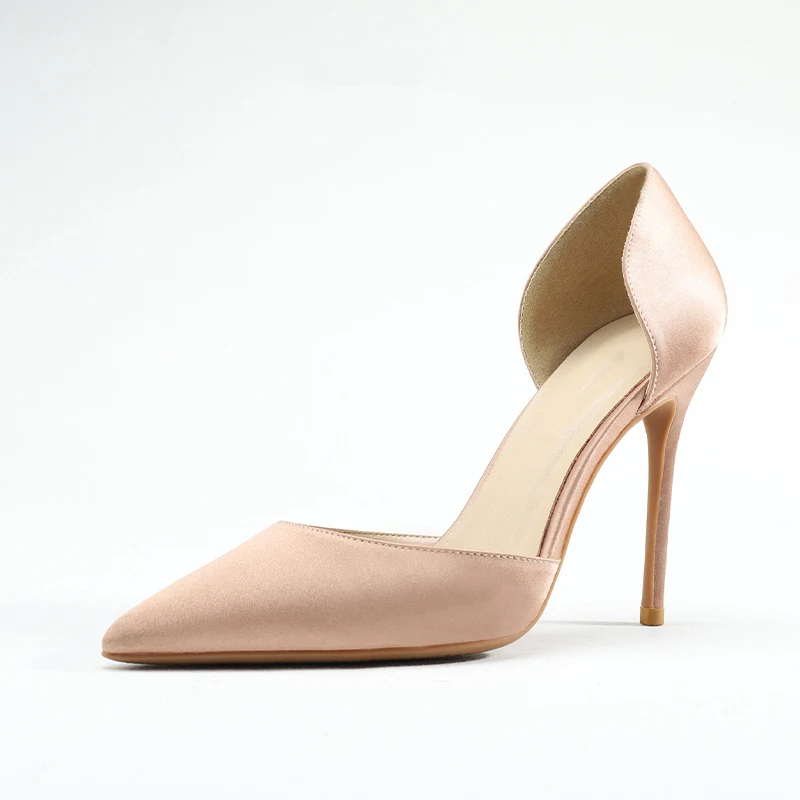 Nude 10 cm Модные шелковые туфли на высоком каблуке с острым носком; женские пикантные вечерние туфли на каблуке с закрытым носком; офисные женские летние туфли - Цвет: Nude 10 cm