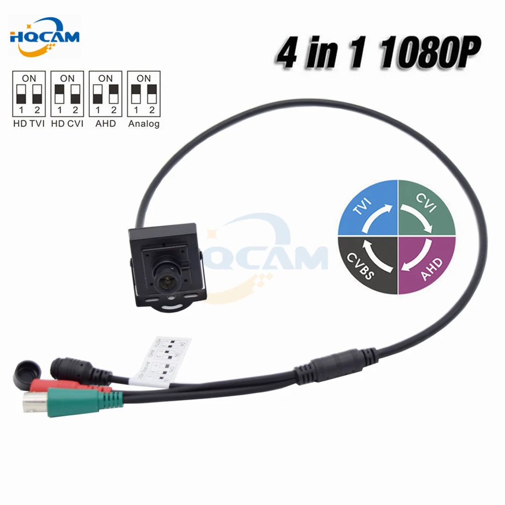 

HQCAM Mini AHD камера 2 Мп 1080P 4 в 1 AHD/CVI/TVI/CVBS камера внутренней безопасности CCTV OSD DIP переключатель Размер 34*34 мм 3,6 мм объектив