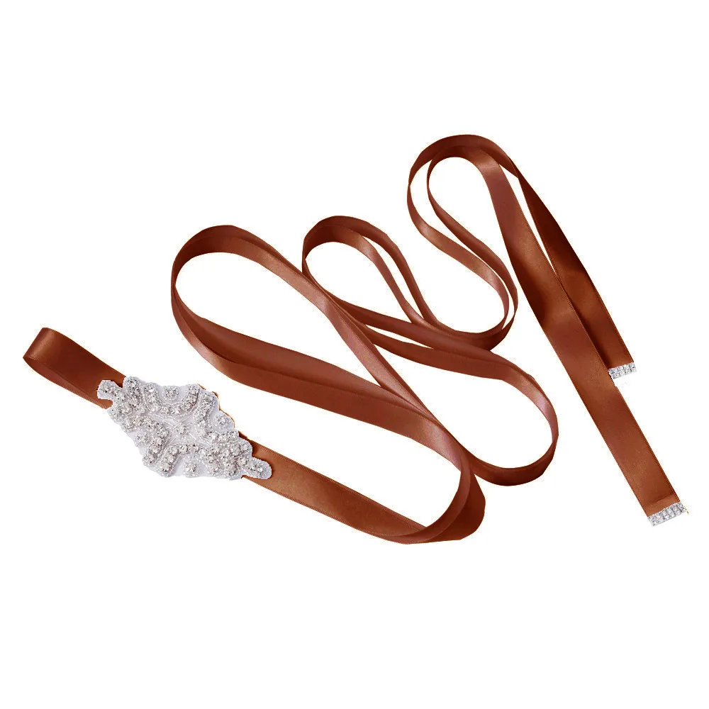 brown TRiXY S03 стразы свадебный пояс Лента Свадебная со стразами Серебристые Стразы атласный свадебный пояс аксессуары для свадебного платья - Цвет: brown