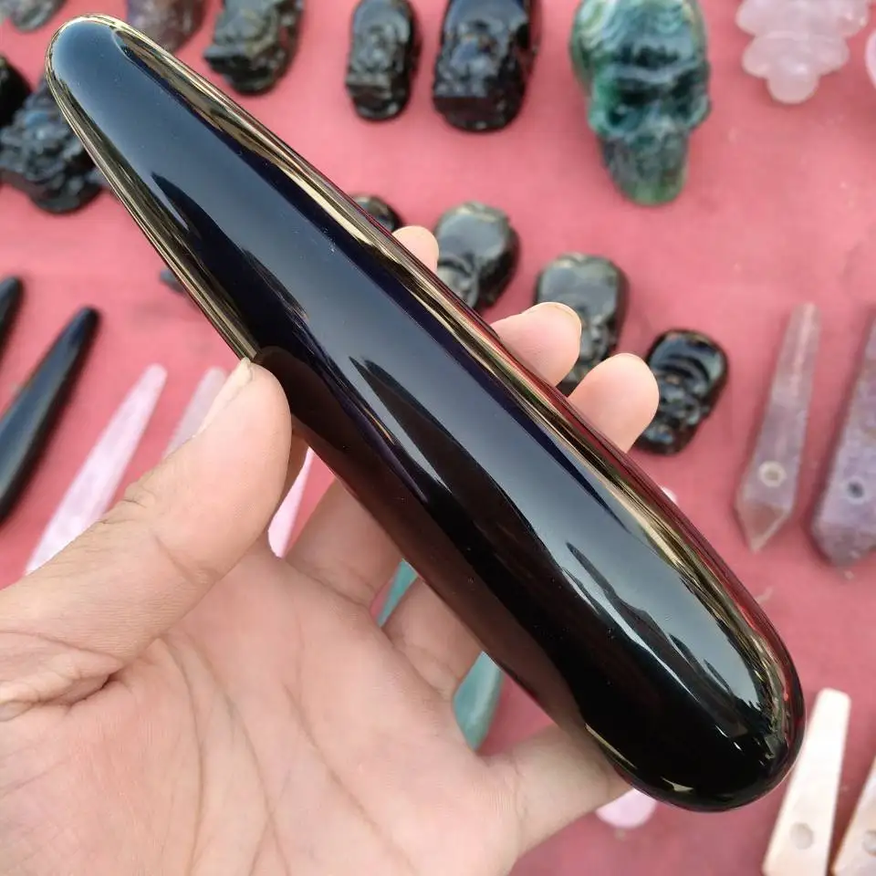 Массажная Полированная Металлическая лечебная палочка Reiki Obsidian 18 см|Камни| |