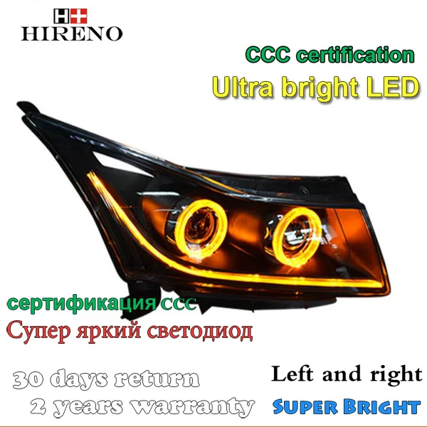 Hireno Headlamp for 2010 2011 2012 2013 2014 Chevrolet Cruze Headlight Assembly LED DRL Angel Lens Double Beam HID Xenon 2pcs | Автомобили