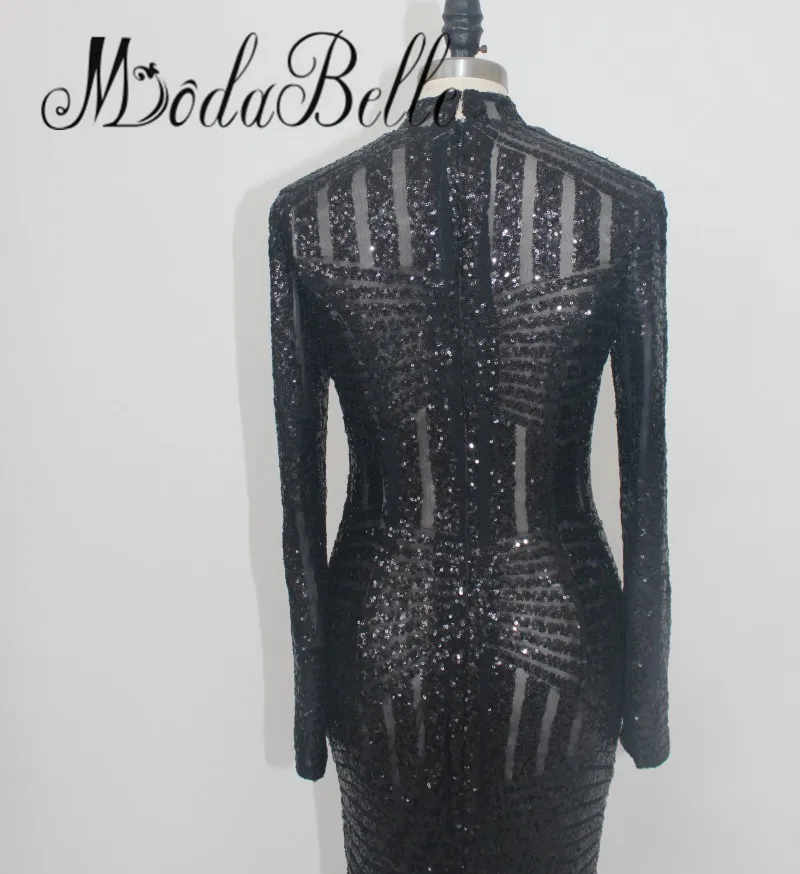 Уникальное блестящее черное платье русалки с длинными рукавами и блестками для