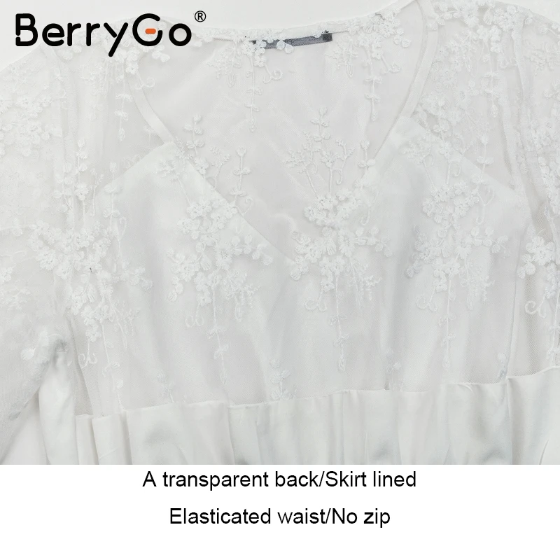BerryGo V шеи вышивка кружевное платье женские прозрачные сетки белый летнее
