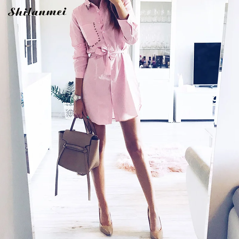 Нерегулярные галстук карман на поясе платье-рубашка Для женщин осень 2018 Англия