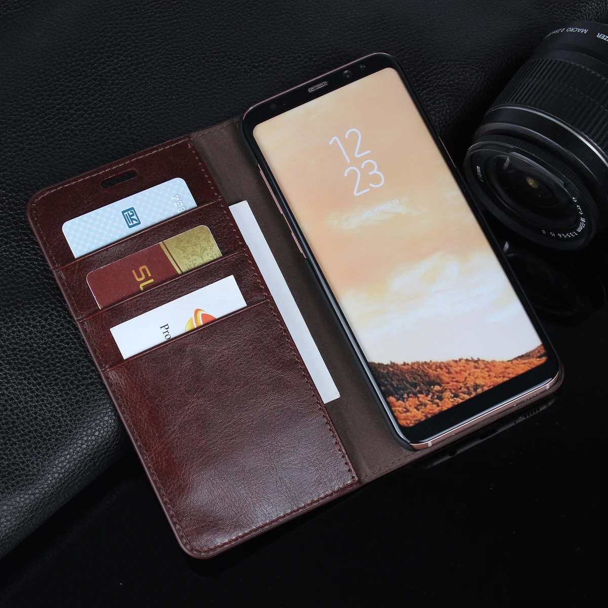 Роскошный чехол бумажник для Samsung Galaxy S8 Plus кожаный премиум откидная крышка сумки