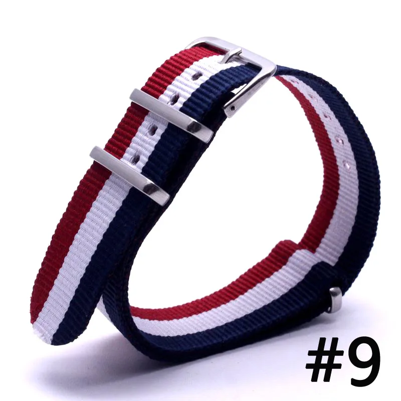 10Pcs/Lot Nylon Watchband 18mm 20mm 22mm Woven Fabric Strap Substitute DW Strap Silver Buckle Belt Black 18mm Wristband