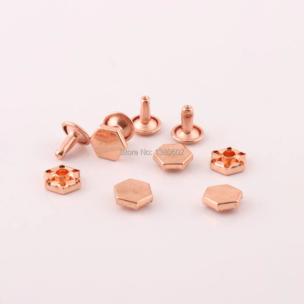 

100sets/lot Rose Gold Color Hexagon Double Cap Rivets Spikes Rivets For Leather Craft Bag Belt garment decoration