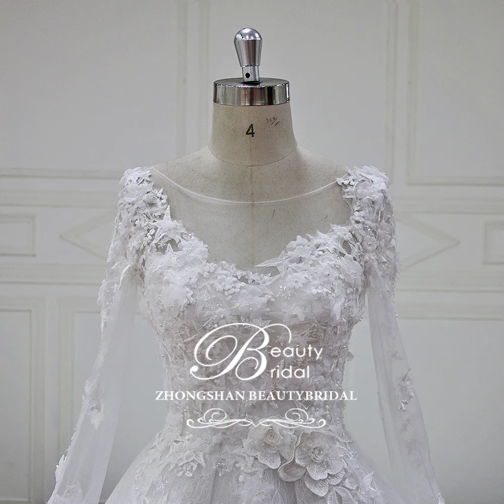 High-end Custom made Ball Gown Wedding Dresses Newest Desgin Lace Appliques Pearls Bridal Gowns Vestido De Novias XF17004 | Свадьбы и