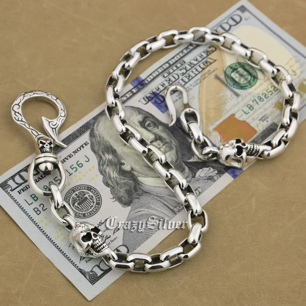 Мужской серебристый кошелек-цепочка 9N014WC в стиле панк с изображением черепа рыбы
