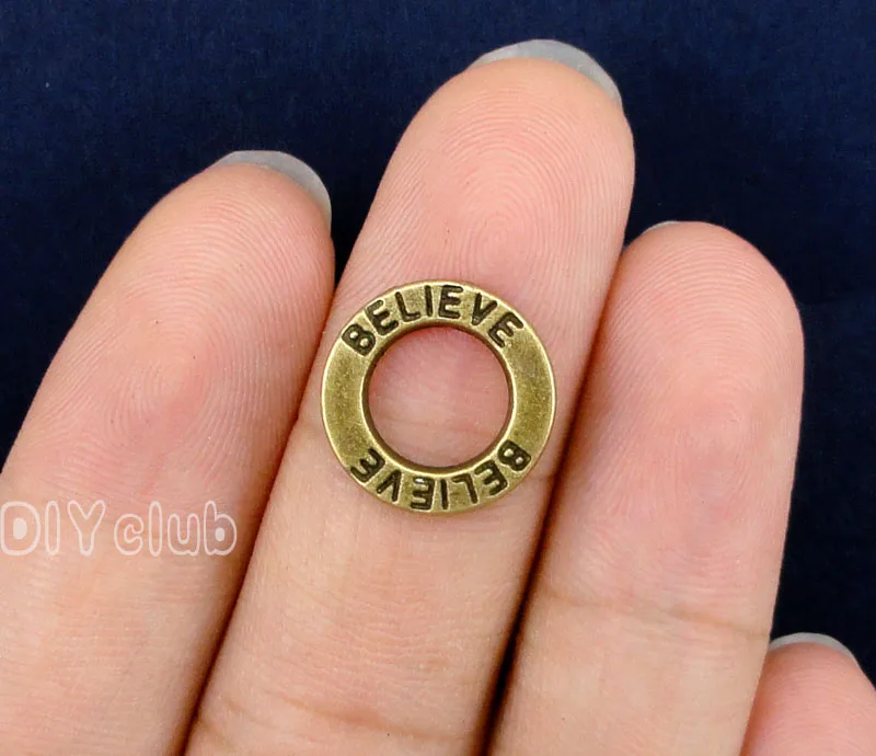 

80pcs-Antique Bronze Tone Little Circle Believe Charms 14mm