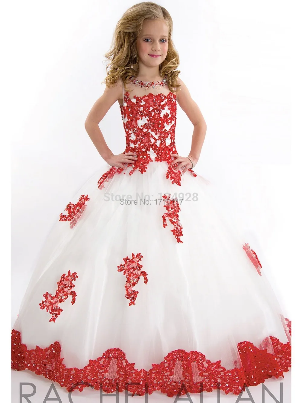 2015 Girls Pageant Dresses Ball Gown High Collar Blue Green Red Beaded Baby Little Tutu Flower For Wedding | Свадьбы и торжества
