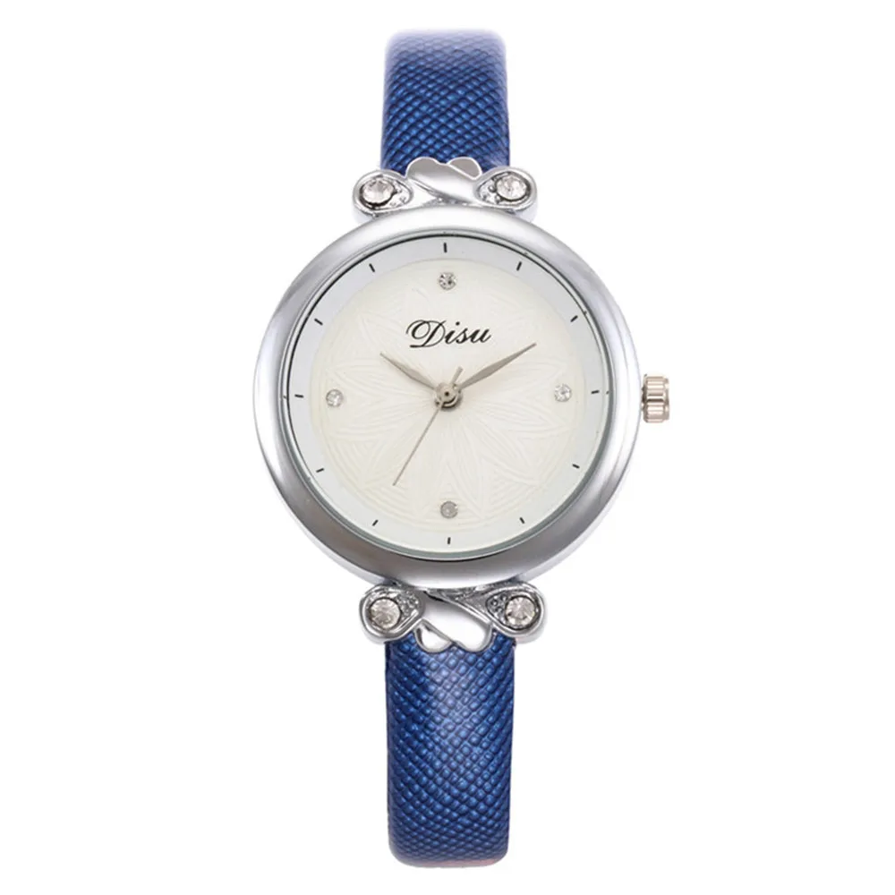 Женские модные часы кожаный ремешок аналоговые кварцевые круглые наручные