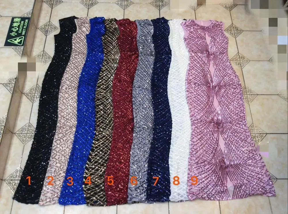 

High Quality Red Sequined Sleeveless Long Bodycon Dress Evening Party Bodycon Dress