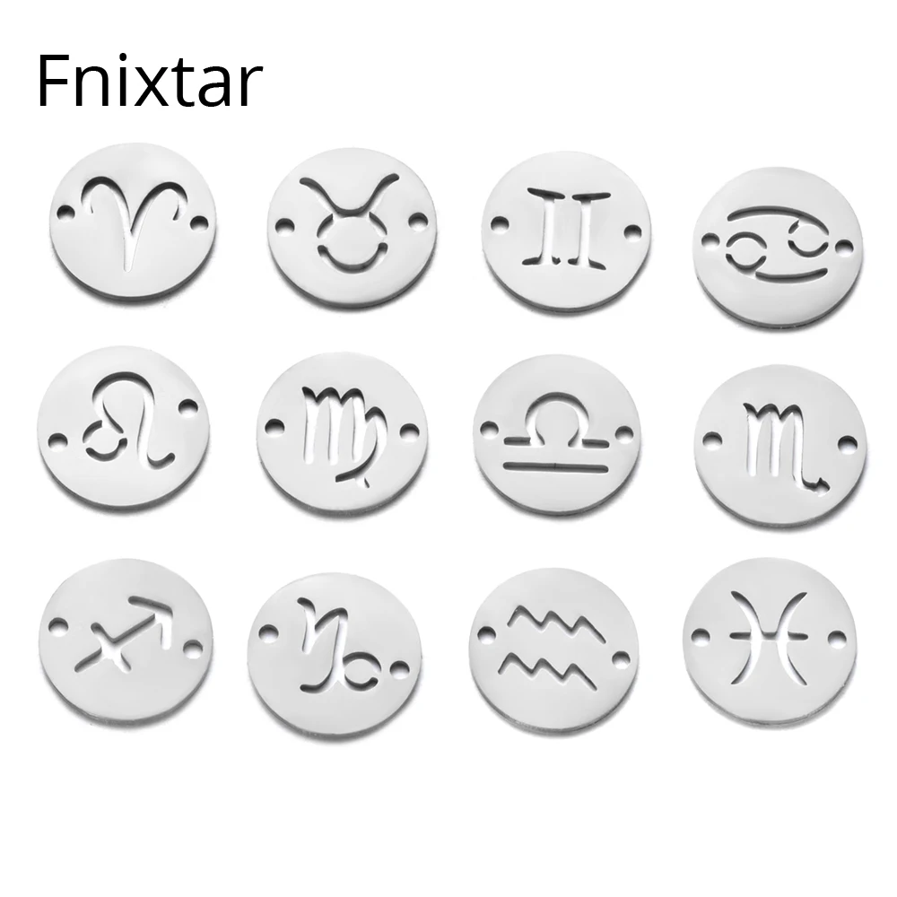 Fnixtar, нержавеющая сталь, 12 знаков зодиака, маленькие подвески, сделай сам, Созвездие для женщин, браслет, сделай сам, ручная работа, металлический Шарм, 12 шт./лот