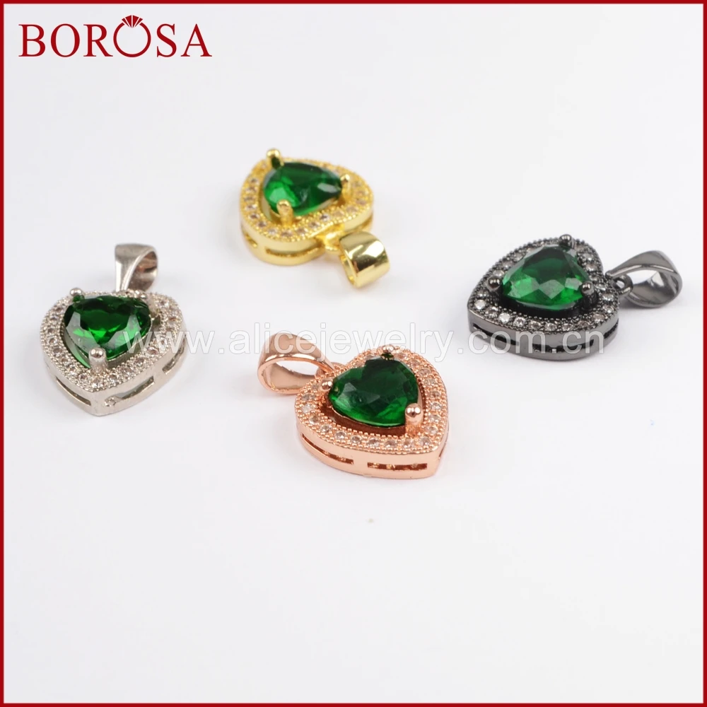 BOROSA смешанные цвета CZ микро проложить белый циркон сердце Зеленый Кристалл