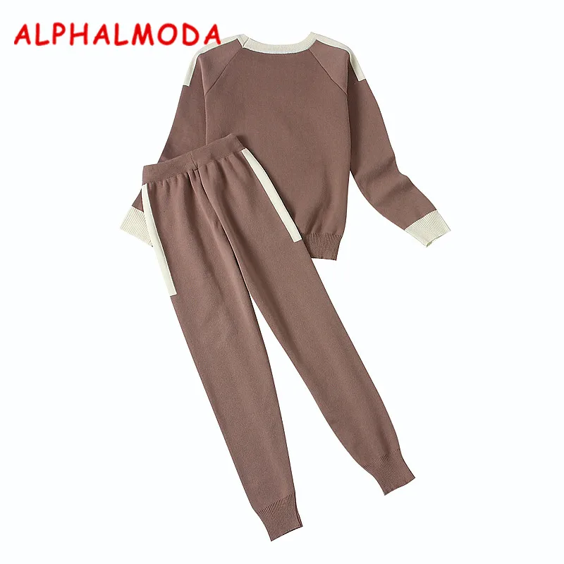 Женский комплект одежды ALPHALMODA вязаные штаны и свитер Пуловеры с круглым вырезом