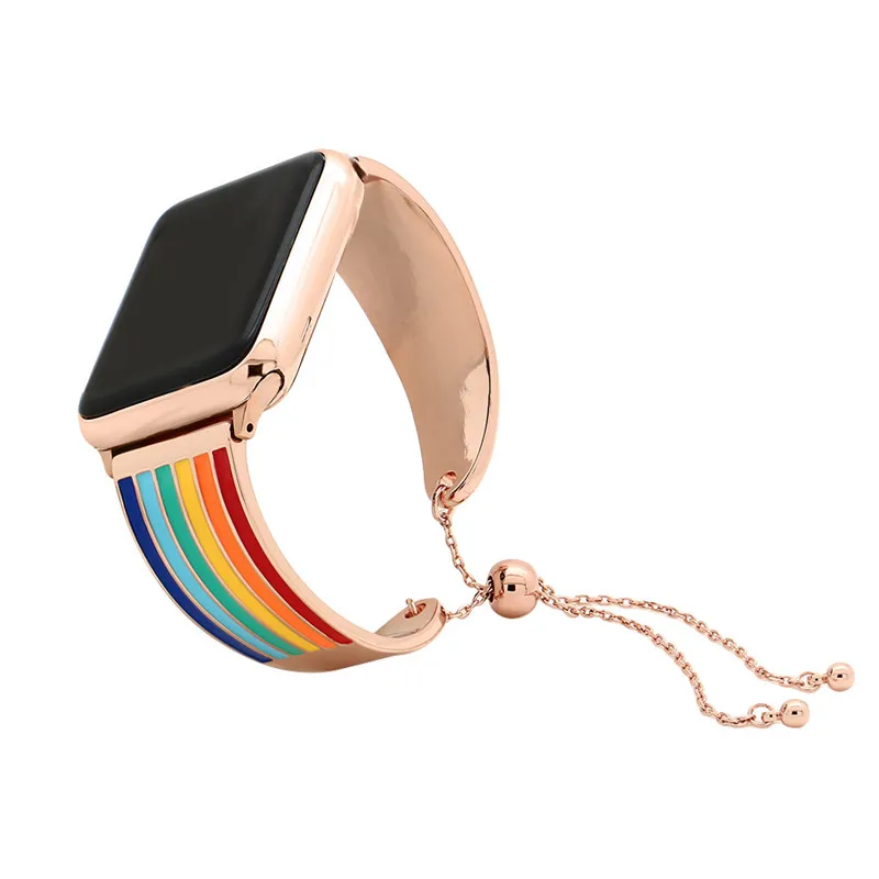 rosegold Очаровательные часы цвета радуги для iwatch для женщин 38 мм 42 мм из нержавеющей стали, ремешок для Apple Watch, сменный регулируемый ремешок для часов - Цвет ремешка: rosegold