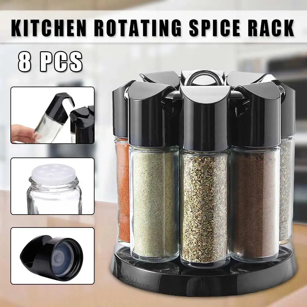 8 шт. кухонные инструменты для хранения специй, органайзер для дома, вращающиеся бутылки для специй, инструменты для приготовления пищи, стеклянная стойка для приправ, соль, перец