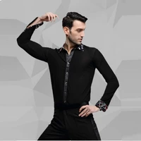 mens dance club new spring black long sleeved shirt adult male latin dance modern dance costume rumba samba dance cloth b 4244