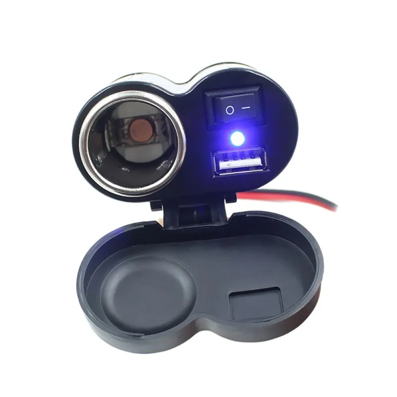 12V 24V Motorcycle Waterproof USB Cigarette Lighter Charger LED Blue Light Indicator Power Port Outlet Socket|Зажигалка| |