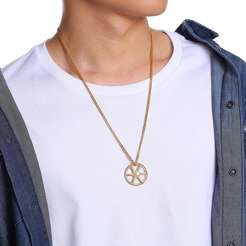 Vnox Cool Racing Car Wheel Necklaces for Men Jewelry Gold and Black Tone Stainless Steel Tire Style Pendant Male Collar | Украшения и