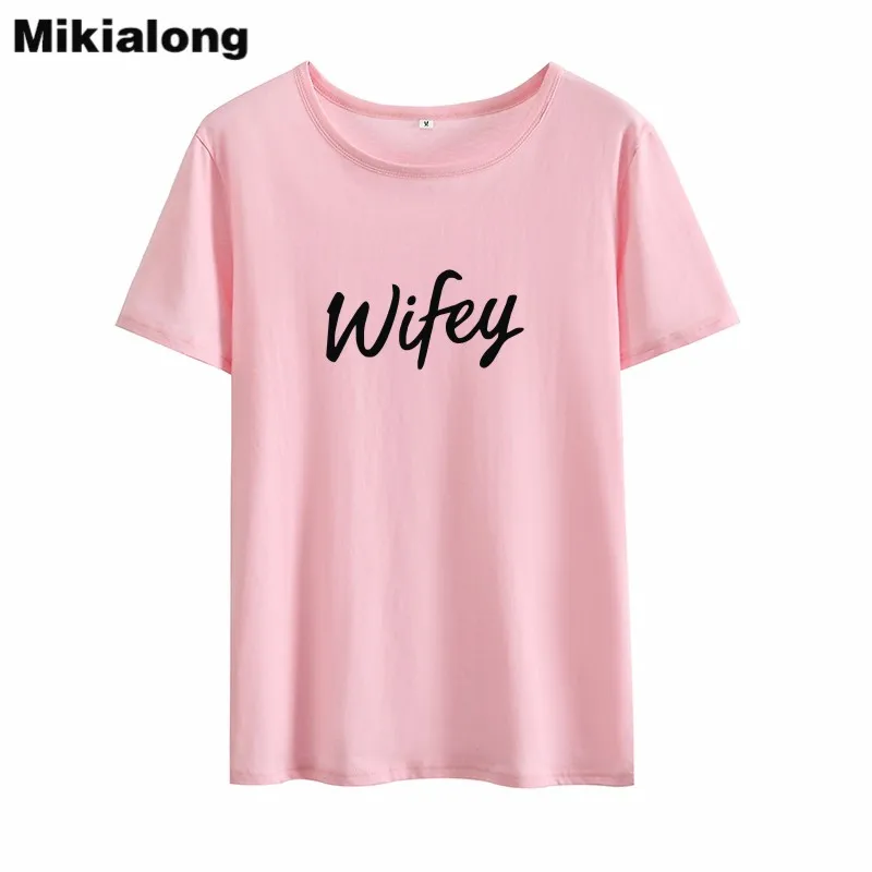 Mikialong Harajuku женские летние топы 2018 Wifey футболки с буквенным принтом хипстер Tumblr