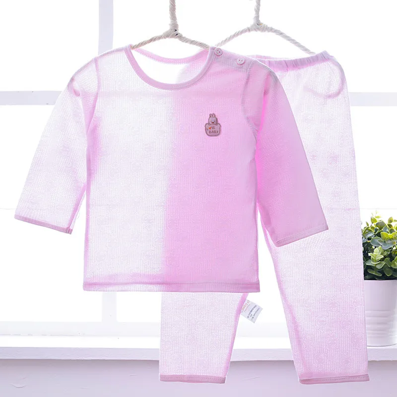 pink Брендовая Пижама, комплекты для младенцев, летняя крутая тонкая детская одежда для сна из бамбукового волокна, пижамы для мальчиков и девочек 2, 3, 5, 7, 9 лет - Цвет: pink