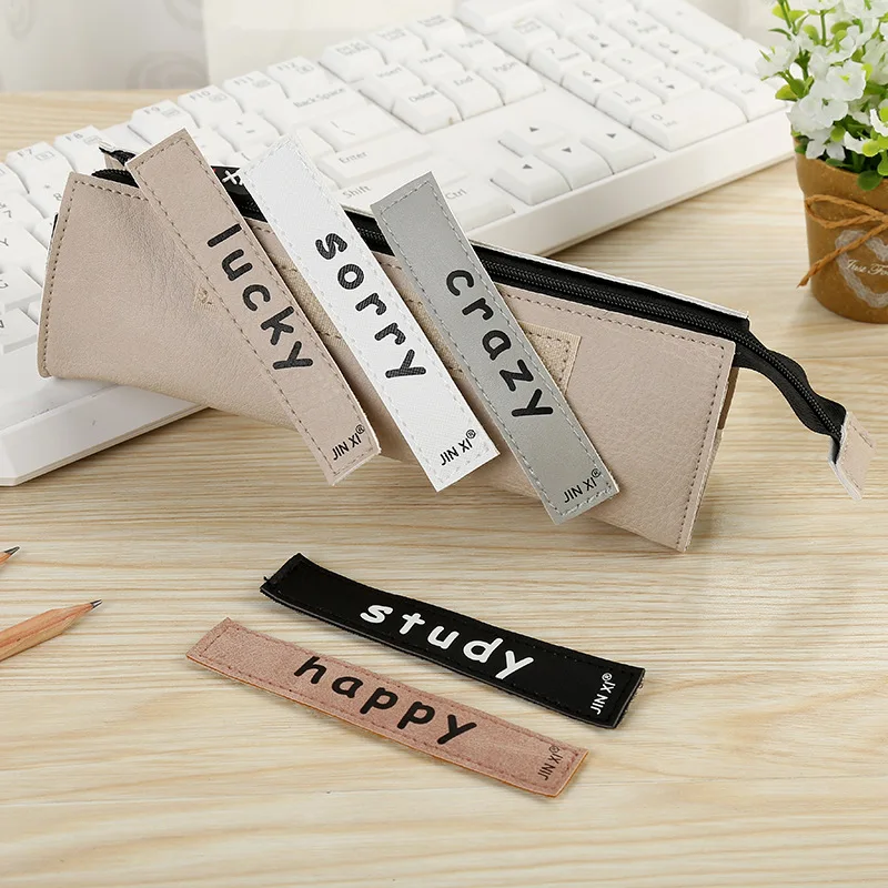 Пенал большой емкости из искусственной кожи для карандашей офисные и школьные