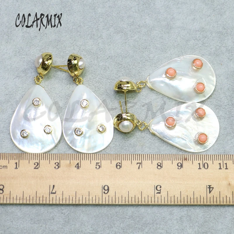 Модные белые серьги в виде ракушек 4 пары форме капли с золотым покрытием и