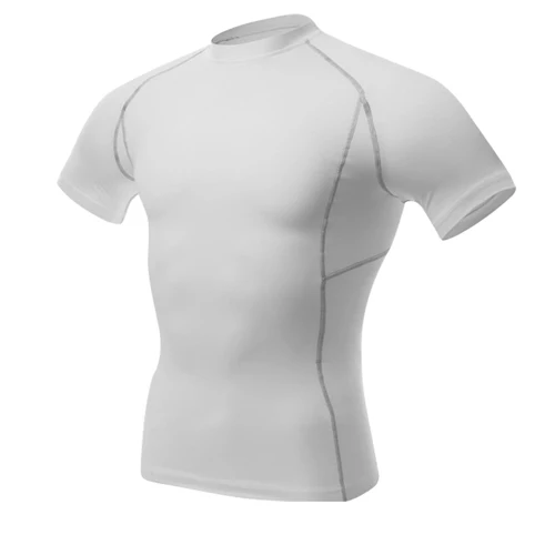White YEL Quick Dry Rashgard Men Compression Tennis Jersey Tight Fitness Tank Gym Training Running Short T-Shirt Men's Sportswear - Цвет: White