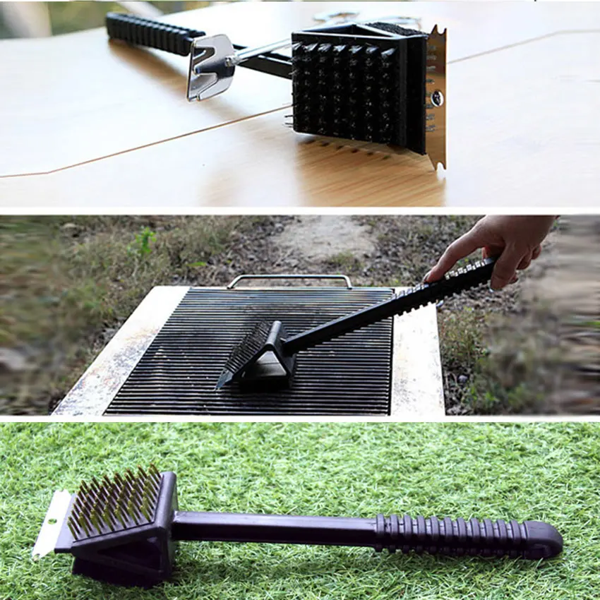 3 в 1 барбекю гриль Чистящая Щетка для гриля со скребком & губка противоскользящая