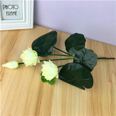 white 46cm Simulation small lotus flowers fake PU water lily DIY home wedding garden table home decor plant flores artificiales gift - Цвет: white