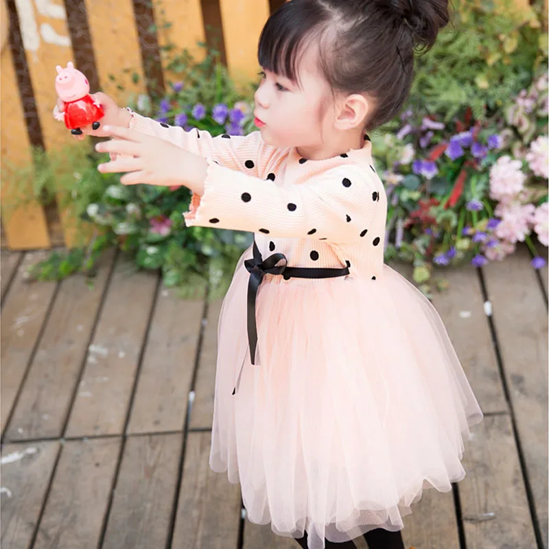 Платье для девочек платье-пачка с длинными рукавами маленьких осенне-зимняя